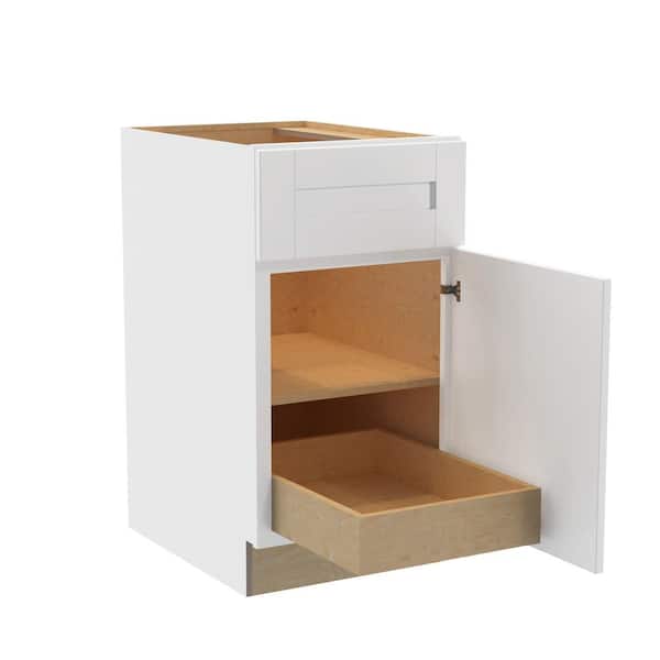 Washington Vesper White Plywood Shaker Assembled Base Kitchen Cabinet FH 1 ROT Sft Cls R 18 in W x 24 in D x 34.5 in H