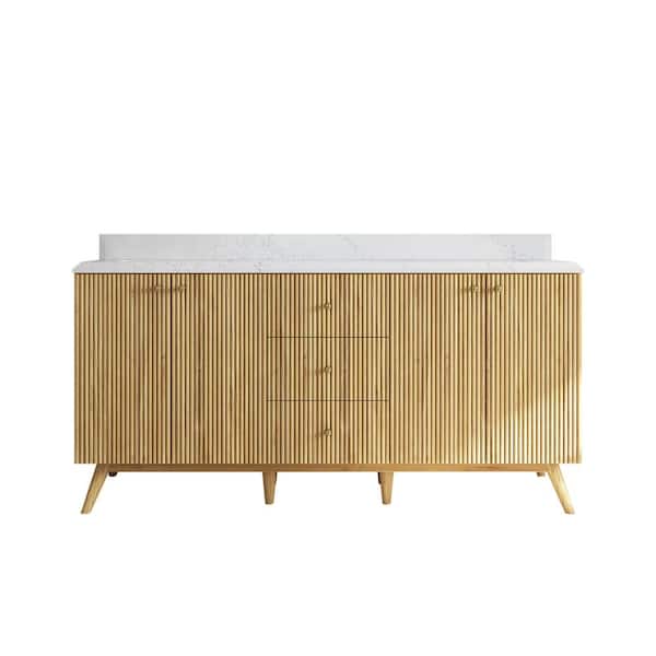 Willow Collections Pasadena Teak 72 in. W x 22 in. D x 36 in. H Double Sink Bath Vanity in Light Teak with 1.5 in. Empira Quartz Top