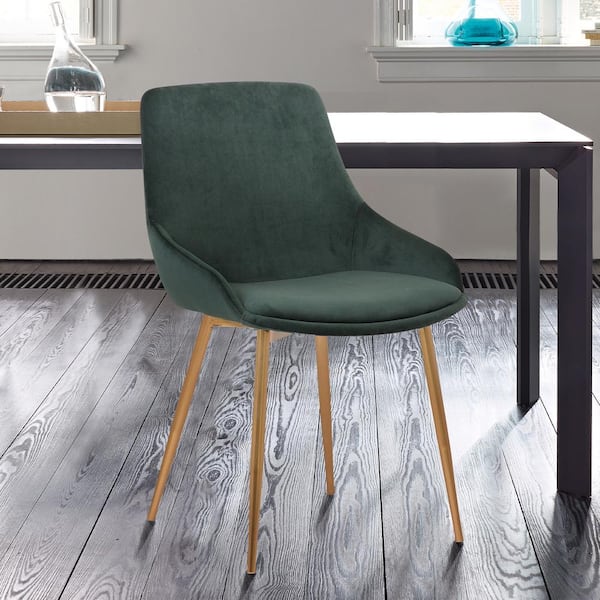 Armen Living Heidi Contemporary Dining Chair in Gold Metal Finish and Green Velvet