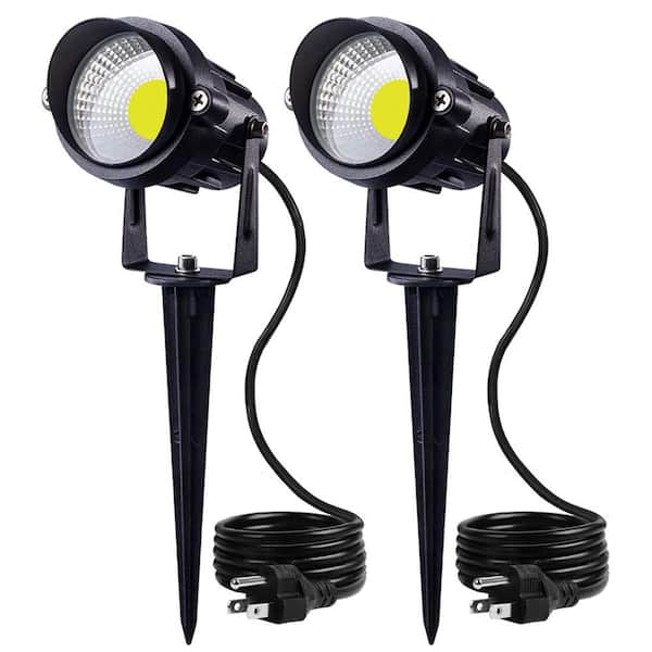 120V Plug in Outdoor Waterproof 12W COB LED Spotlight with Spiked Stand, No Bulbs Included (2-Packs)