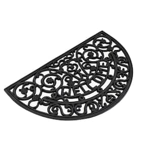 Wrought Iron Collection Black Half Round Welcome 18 in. x 30 in. Rubber Outdoor/Indoor Door Mat