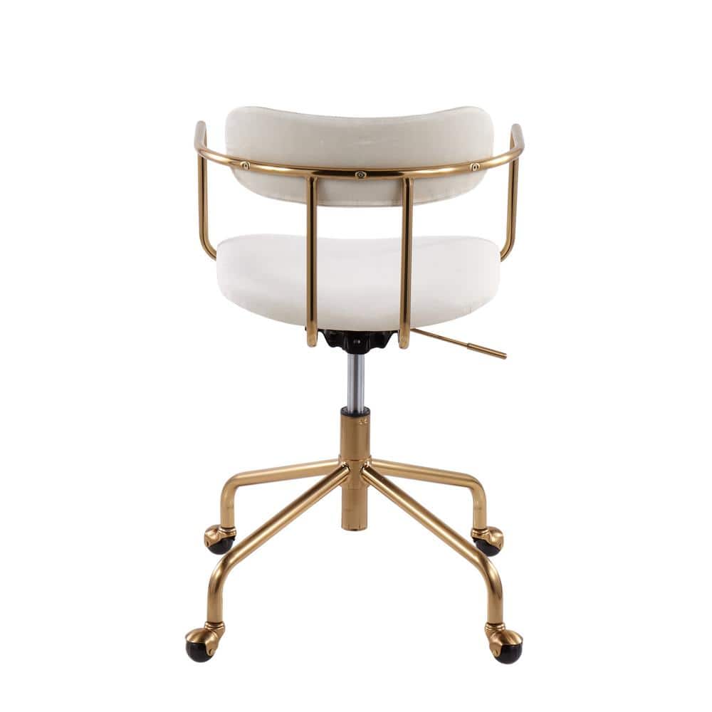 Cream Velvet Swivel Task Chair with Gold Metal Frame