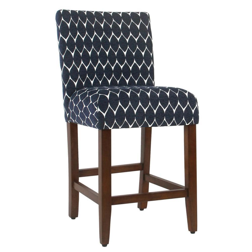 Navy Classic Parsons 24" Upholstered Counter Stool with Wood Legs
