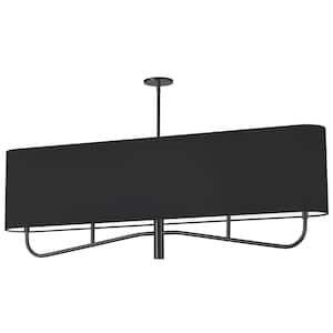 Eleanor 4-Light Matte Black Shaded Chandelier with Black/White Fabric Shade