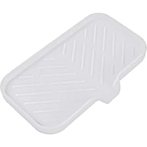 9.6 in. Silicone Bathroom Soap Dishes with Drain and Kitchen Sink Organizer Sponge Holder, Dish Soap Tray in White