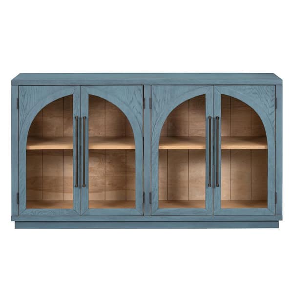 60 in. W x 15.9 in. D x 34.3 in. H Navy Blue Linen Cabinet with 4-Door, Metal Handles and Adjustable Shelves