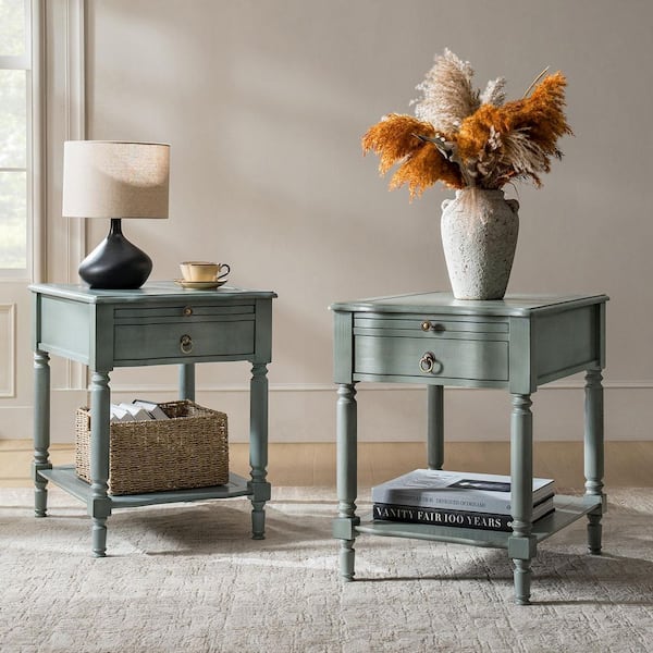 Gillian 20 in. Blue Rectangle Wood End Table Set of 2