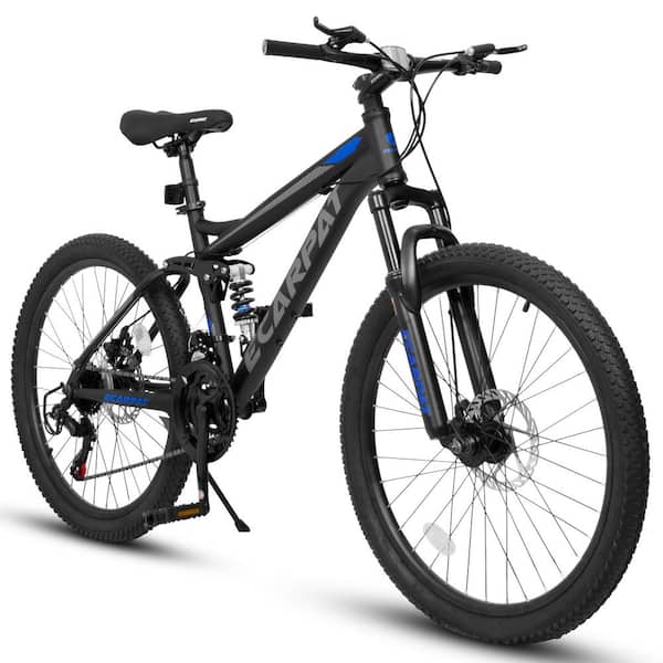 26 in. Black Carbon Steel Frame Mountain Bike, Disc Brakes, 21-Speed, Disc Brakes Thumb Shifter Front Fork Rear Shock