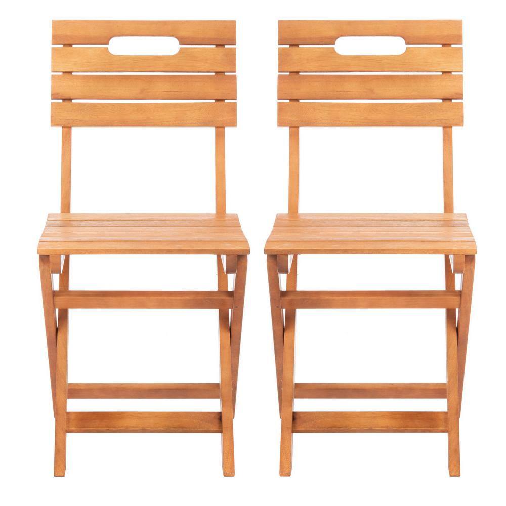Natural Brown Eucalyptus Wood Folding Side Chairs, Set of 2