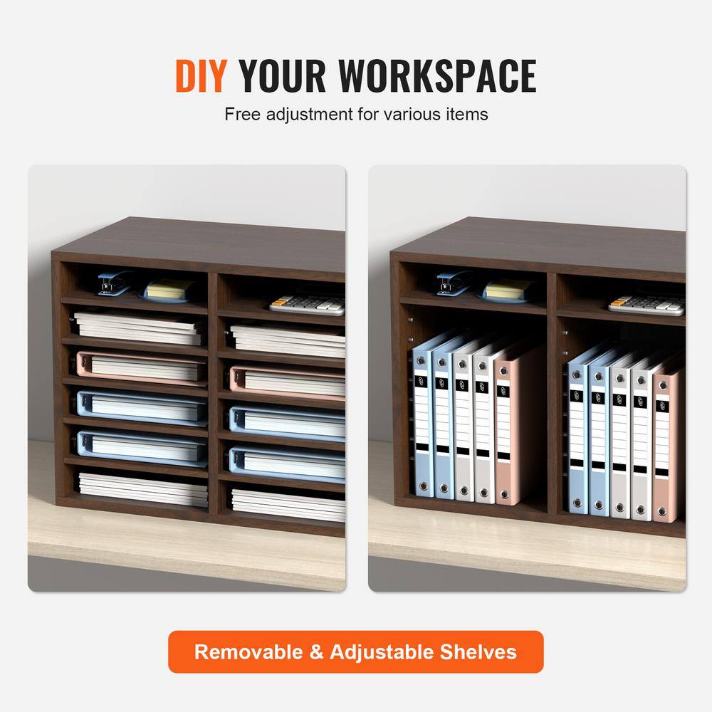 Rustic Brown 12-Compartment Wooden Desk Literature Organizer