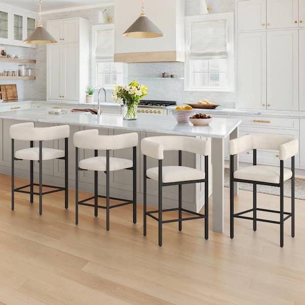 OrangeOne 26 in. Linen Faux Leather Metal Frame Bar Chair Wraparound Upholstered Counter Height Bar Stools (Set of 4)