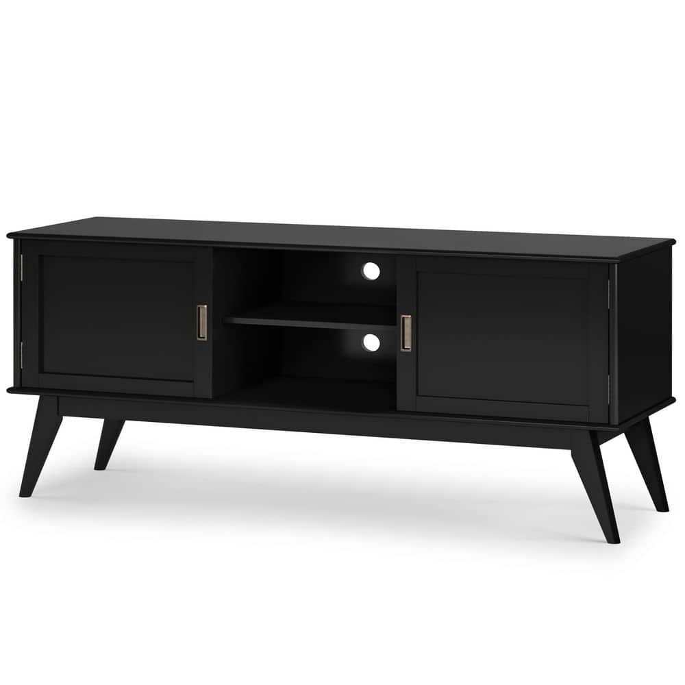 Black Mid Century Modern TV Media Stand with Cabinets