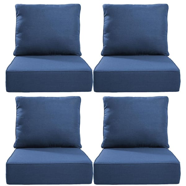 24 in. x 24 in. x 6 in. 8-Piece Deep Seating Water & Fade Resistant Outdoor Lounge Chair Replacement Cushion Set in Blue