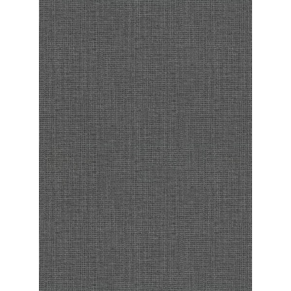 Warner Claremont Black Faux Grasscloth Wallpaper Sample