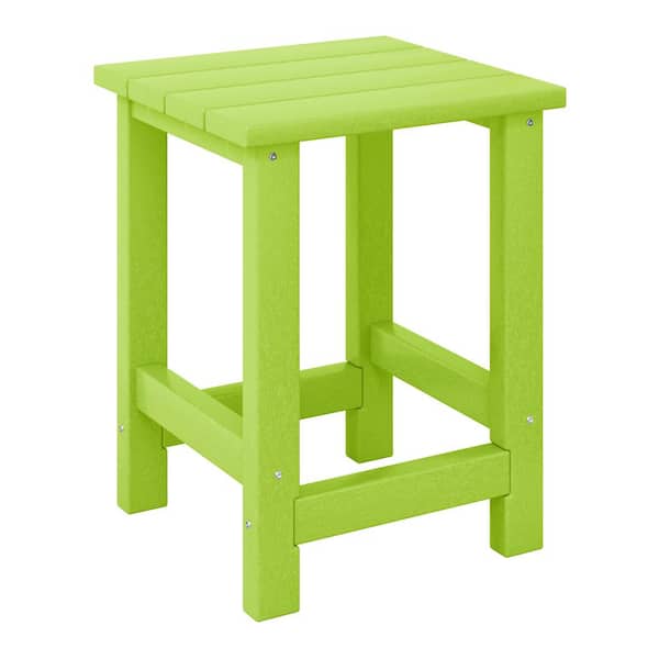 Children's Laguna Outdoor Patio All Weather Fade Resistant Kids Poly Plastic Adirondack Square Side Table in Lime