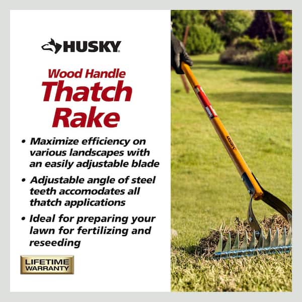 Husky 54 in. L Wood Handle Thatch Rake With Grip 618043 The Home Depot