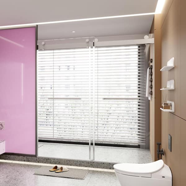 68 in. to 72 in. W x 76 in. H Sliding Frameless Shower Door in Brushed Nickel Finish with 3/8 in. Tempered Glass