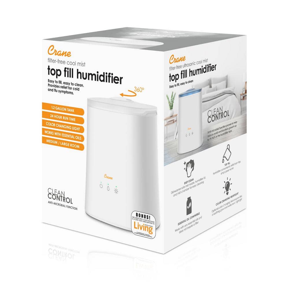 1.2 Gallon White Ultrasonic Cool Mist Tabletop Humidifier with Night Light