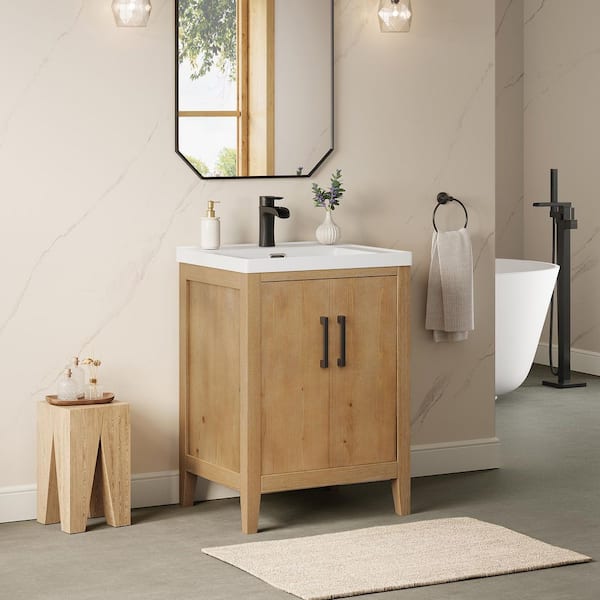 Solara 24 in. Single Freestanding Weathered Fir Bath Vanity with White Ceramic Top Assembled