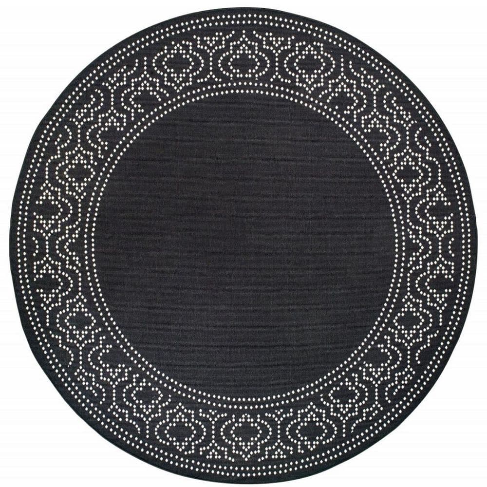 Black, Ivory 8 ft. x 8 ft. Loomed Border Polypropylene Round Indoor/Outdoor Area Rug price history on PriceWatchPro
