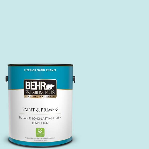 BEHR PREMIUM PLUS 1 gal. #M470-1 Snowmelt Satin Enamel Low Odor Interior Paint & Primer