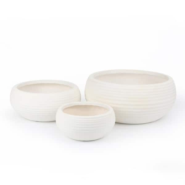 Aoodor 21.7 in. Dia White Magnesium Oxide Round Pot Planter (Set of 3)