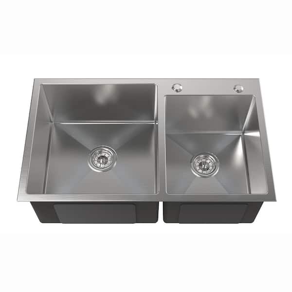 32 in. L Silver Undermount Double Bowl 20G 304 Stainless Steel Kitchen Sink