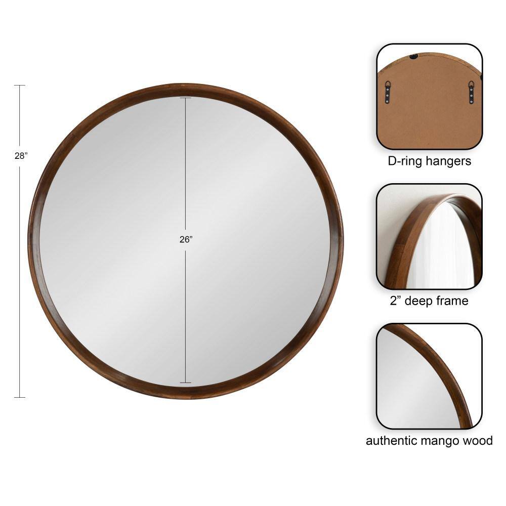 28" Walnut Brown Mango Wood Round Wall Mirror