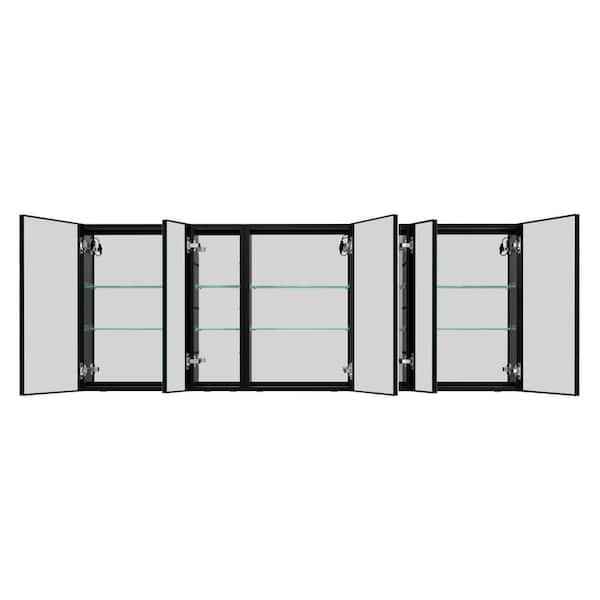 80 in. W x 30 in. H Large Rectangular LED Lights Black Bathroom Medicine Cabinet with Mirror & Defogger Surface Mount