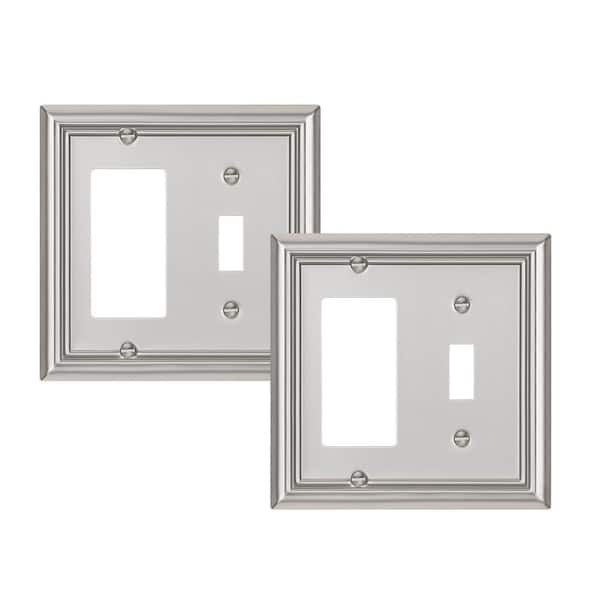 Combo Metallic 2-Gang Brushed Nickel 1-Toggle/ 1-Decorator/ 1-Rocker Metal Wall Plates (2-Pack)