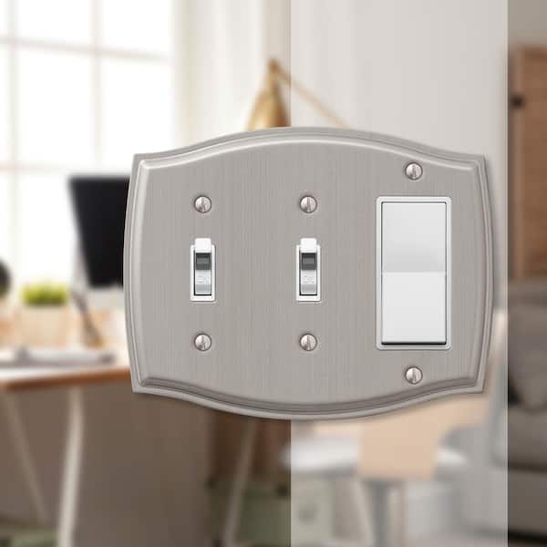 Vineyard 3 Gang 2-Toggle and 1-Rocker Steel Wall Plate - Brushed Nickel