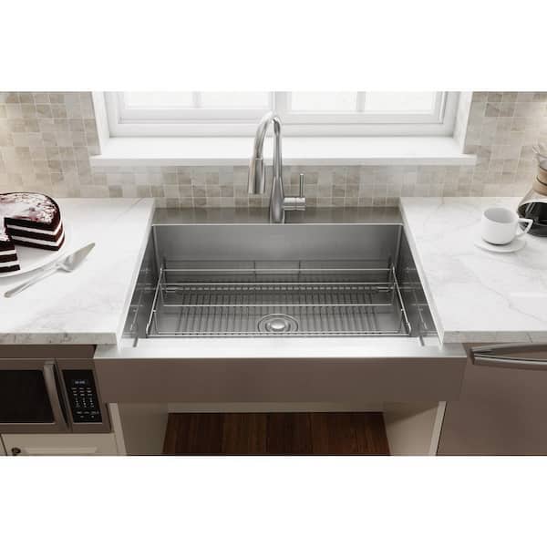 Dart Canyon 33 in. Farmhouse/Apron-Front Single Bowl 16-Gauge Stainless Steel Kitchen Workstation Sink w/Accessories