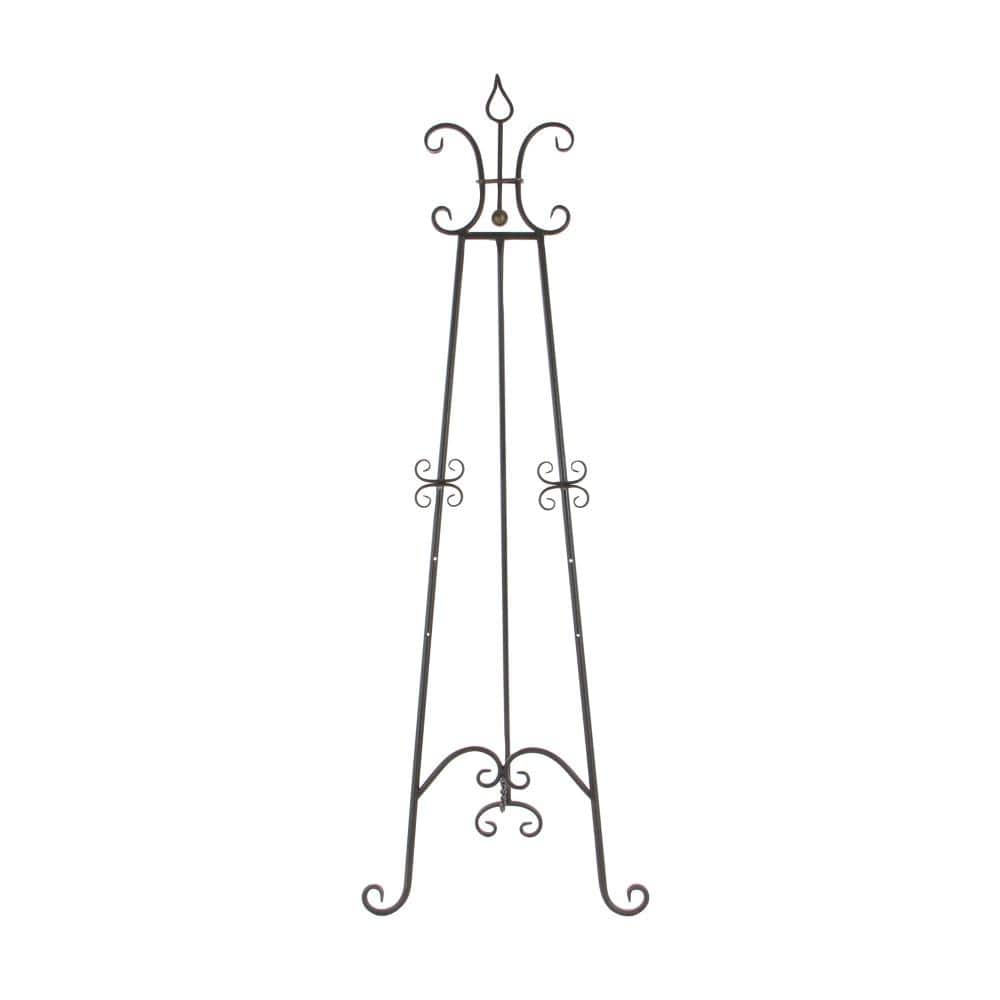 Black Metal Scroll Adjustable Floor Easel with Chain Support