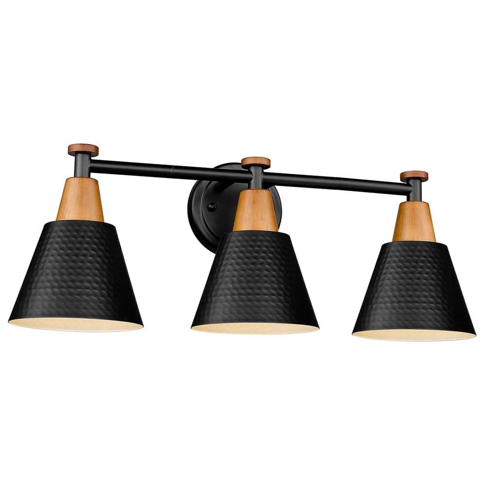JAZAVA Modern 21.6 in. 3-Light Black Bathroom Light Fixtures