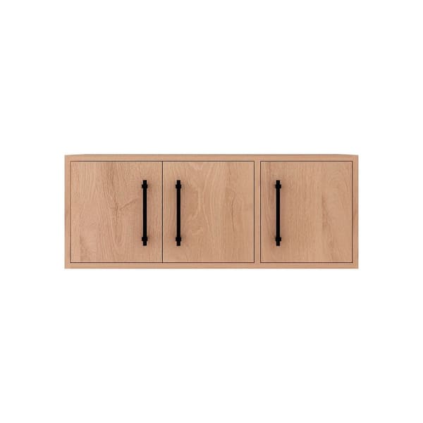 Victoria 35.6 in. W x 11.8 in. D x 13.78 in. H Brown Plywood Wall Overhead Floating Linen Cabinet in Red Oak