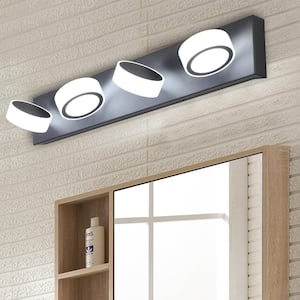 29.1 in. 4-Light Black Round LED Vanity Light Bathrooms and Makeup Tables Mirror Light