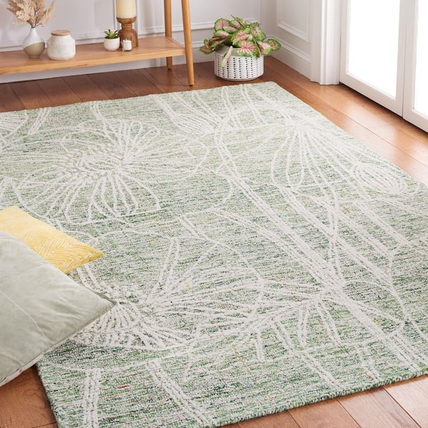 Metro 8 ft. x 10 ft. Green/Ivory Floral Crosshatch Area Rug