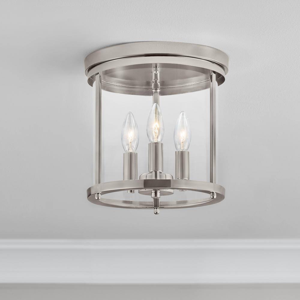 Willoughby 10 in. Contemporary Polished Nickel Candelabra-Base (E12) Bulb Flush Mount for Kitchens price history on PriceWatchPro