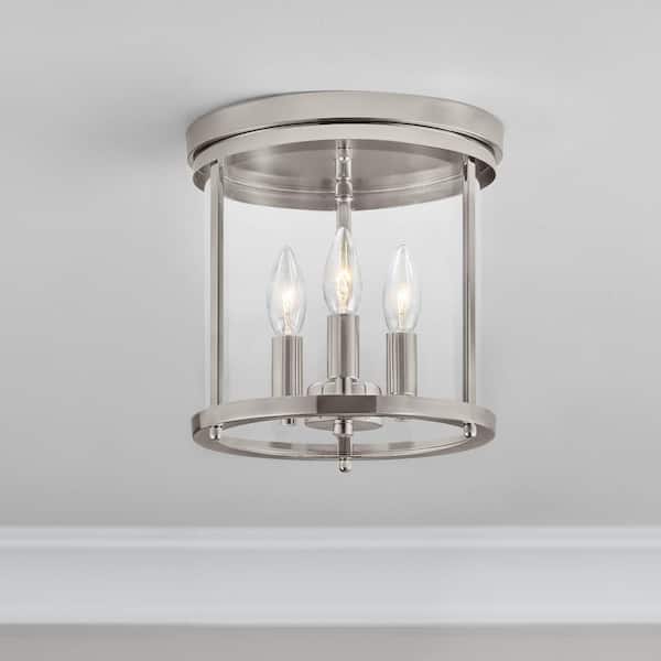 Willoughby 10 in. Contemporary Polished Nickel Candelabra-Base (E12) Bulb Flush Mount for Kitchens
