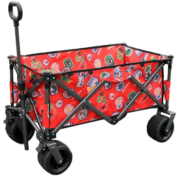 4.6 cu. ft. Utility Steel Park Garden Cart Tool Customized Color Folding Camping Trolley Outdoor Picnic Beach Wagon, Red
