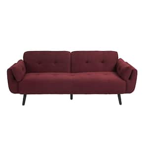 75.1 in. W Red Modern Polyester Upholstered Convertible Folding Futon Sleeper Couch Sofa Bed