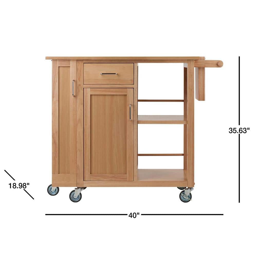 Natural Wood Kitchen Cart with Wine Rack and Storage