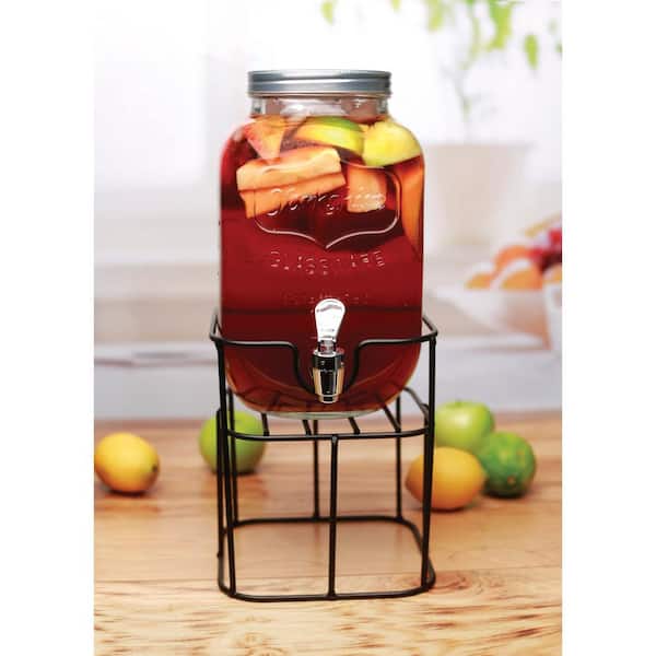 1.5 Gallon Glass Beverage Dispenser with Stainless Steel Spigot on Metal  Stand, Mason Drink Dispenser For Parties, Sun Tea, Iced Tea, Water or