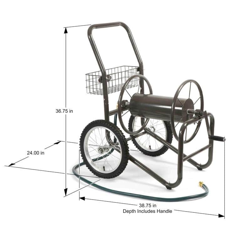 Liberty Garden Brown Steel 300-Foot Hose Reel Cart with Basket