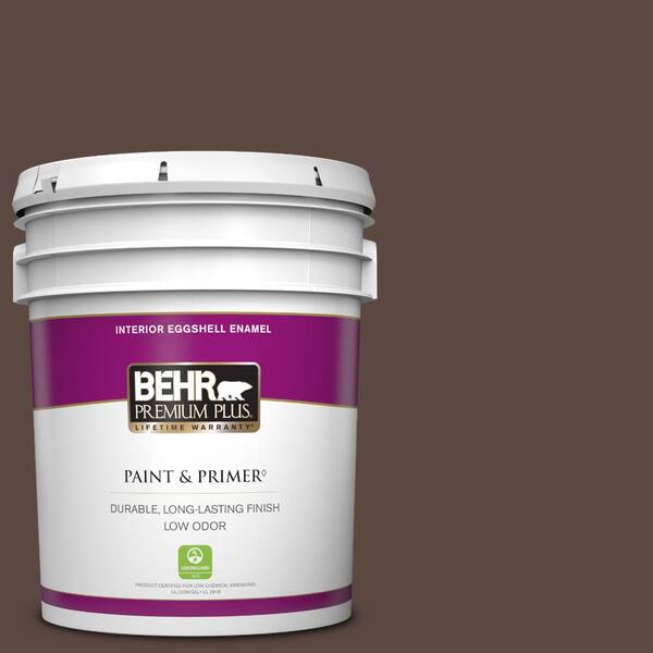 BEHR PREMIUM PLUS 5 gal. #N170-7 Baronial Brown Eggshell Enamel Low Odor Interior Paint & Primer