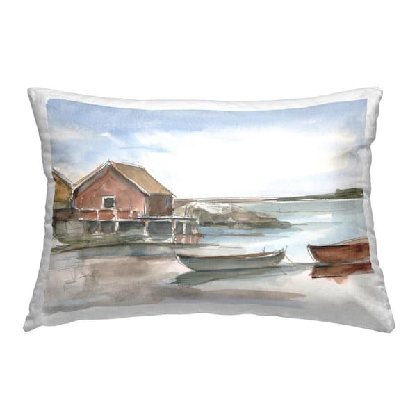 Stupell Industries Beach Shack Scenery Multi-Color Print Polyester 14 in. x 20 in. Throw Pillow