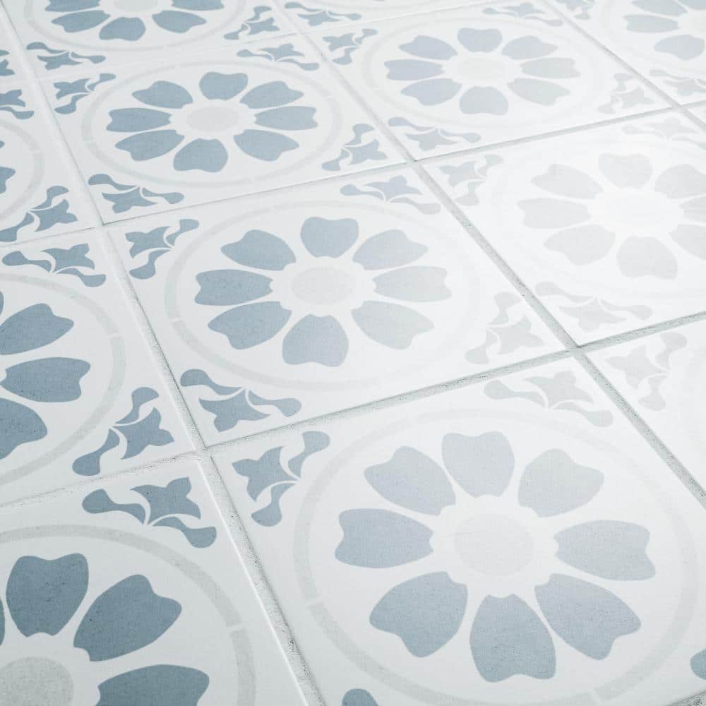 Tamensa 8" x 8" Light Blue and White Matte Porcelain Tile