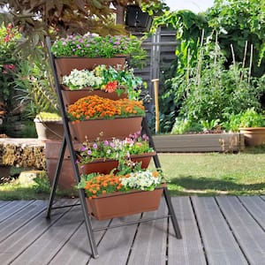 Cisvio 5 Tier Iron Vertical Garden Planter Box Elevated Raised Bed With Container Brown