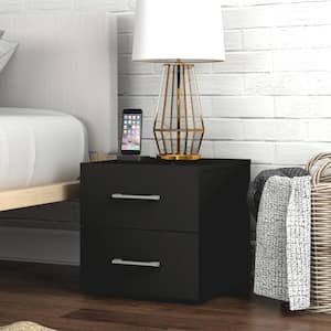 Sanborn 2-Drawer Black Nightstand 15.5 in. H x 15.5 in. W x 16.5 in. D with USB