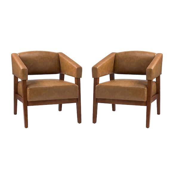 JAYDEN CREATION Patrick Camel Vegan Leather Armchair with Special Arms (Set of 2)